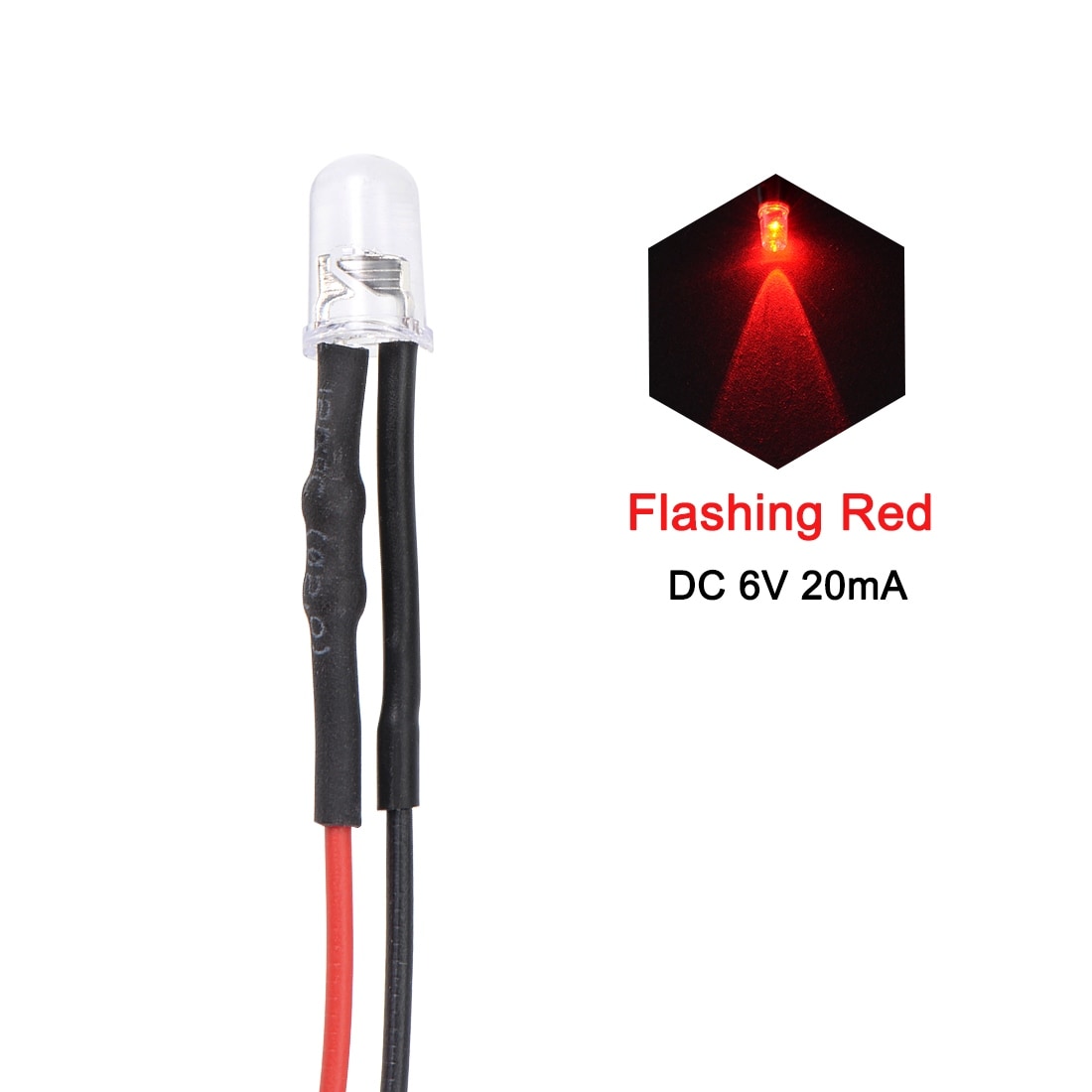 5Pcs DC 6V 5mm Pre Wired LED, Flashing Purple Round Top Clear Lens with Edge