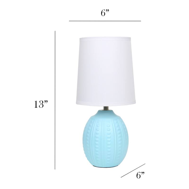 Ceramic Oval Table Lamp with Fabric Shade for Bedroom, Living Room - 6 x 6 x 13 in. (L x W x H)