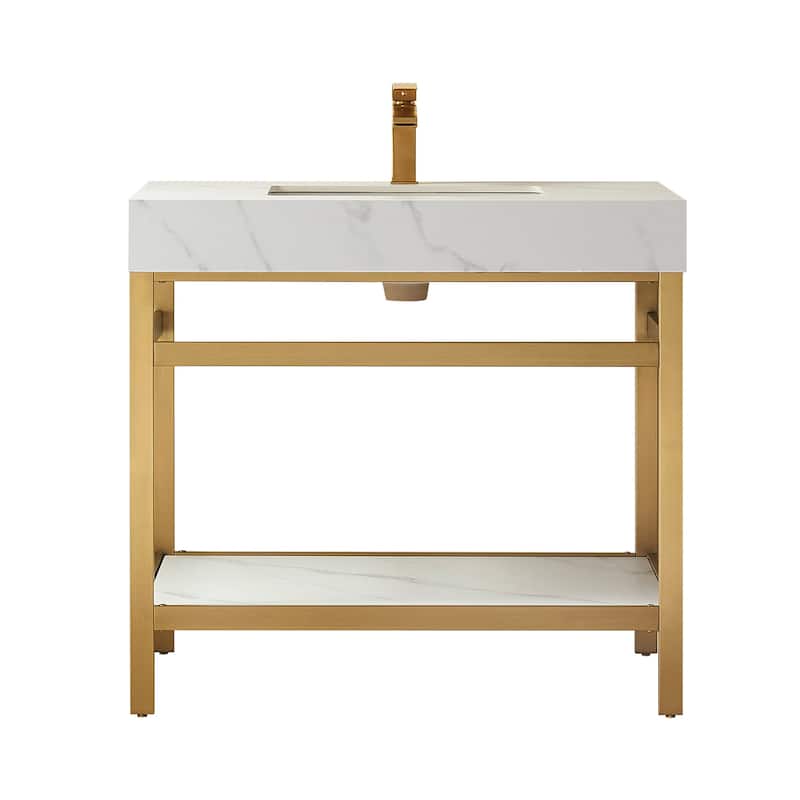 Funes 36" Single Vanity, Metal Support with Stone Top without Mirror - 36''x22''