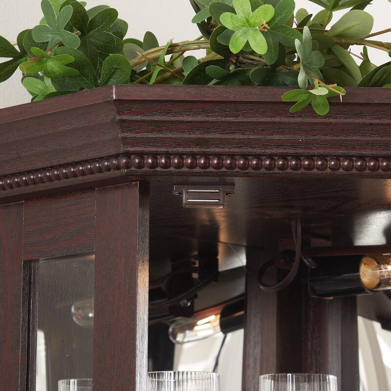 GDFStudio - Traditional Storage Corner Curio Cabinet with Lighted Glass Shelves