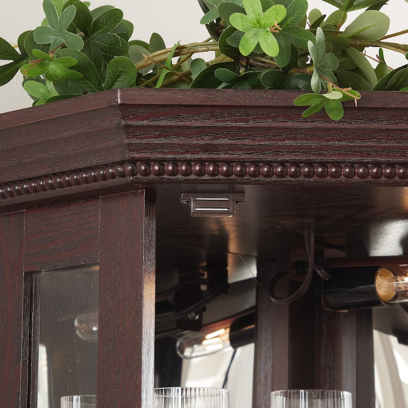 Lighted Corner Curio Cabinet, Floor Standing Glass Display Cabinet, China Cabinet with Tempered Glass Doors & Adjustable Shelve