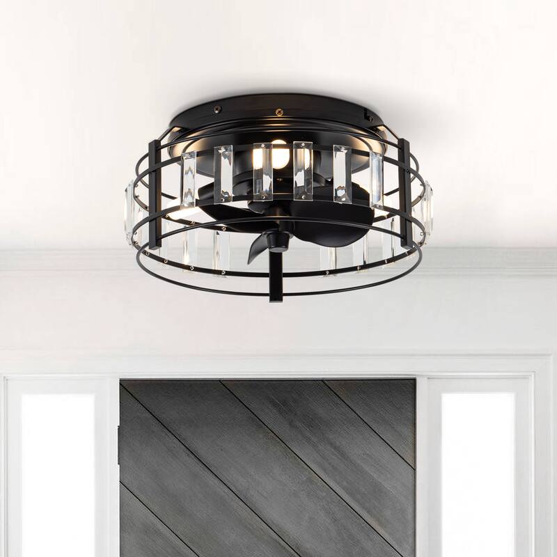 13-in Matte Black Industrial Flush Mount Bladeless Fandelier Ceiling Fan with LED Light and Remote - Matte Black