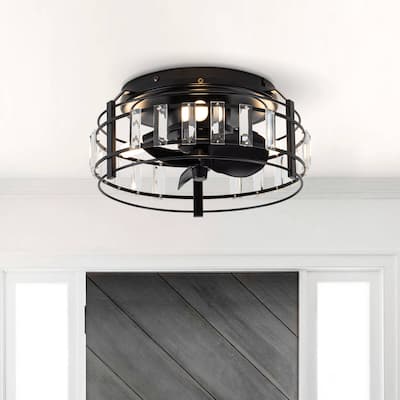 13-in Matte Black Industrial Flush Mount Bladeless Fandelier Ceiling Fan with LED Light and Remote