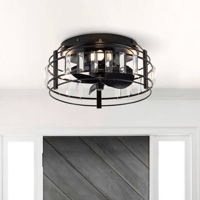 13-inch Matte Black Industrial Bladeless Fandelier Flush Mount Ceiling Fan with Remote - Matte Black