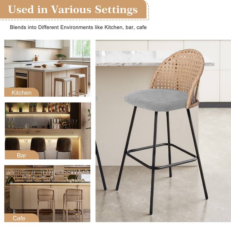 28"/29" Set of 2 Rattan Counter Height Swivel Bar Stools Chenille Cushion