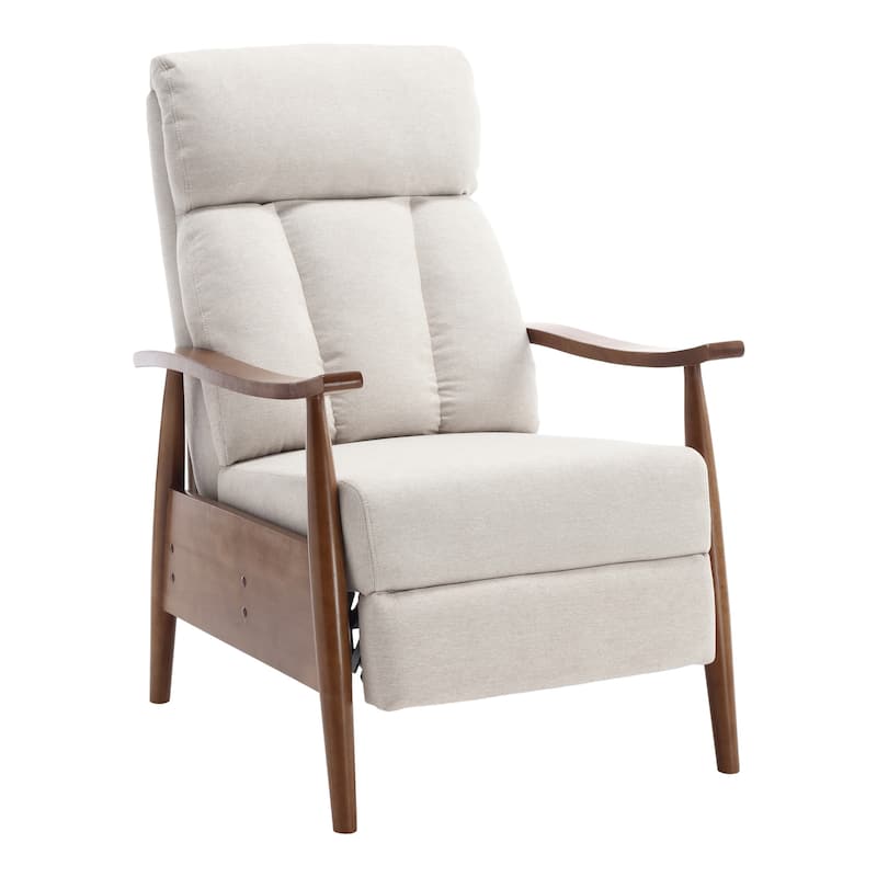 HOMEFUN Linen/Leather/Microsuede Upholstered Wood Frame Adjustable Recliner Lounge Armchair