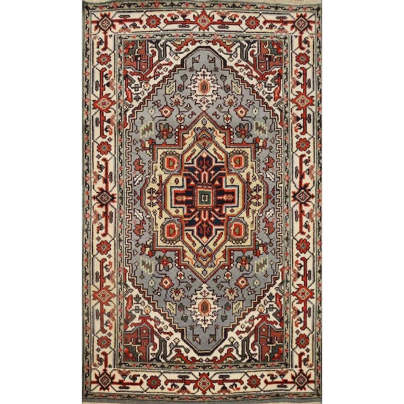 Hand Knotted Oriental 100% Wool Carpet Traditional Medallion Greys & Charcoal Heriz (serapi) Area Rug - 6' 1'' X 4' 1''