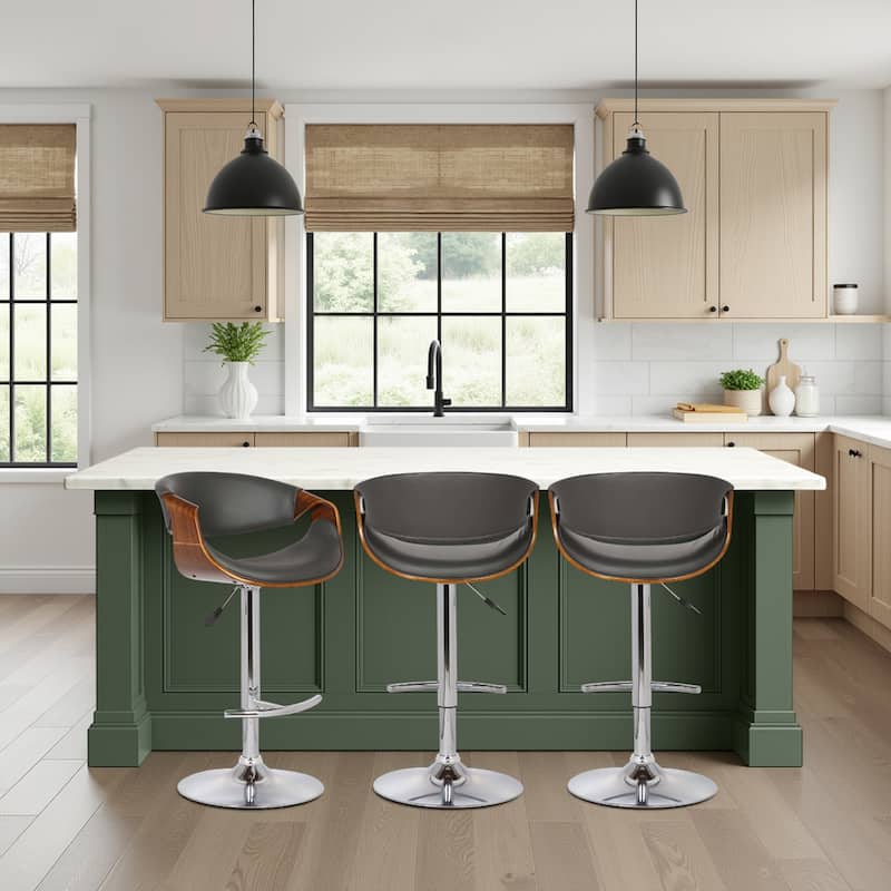 Butterfly 24" Adjustable Swivel Bar Stool - Grey - Set of 3
