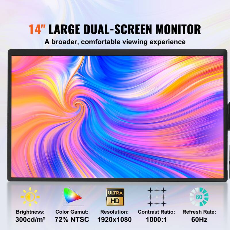 Portable Laptop Screen Extender, 14" FHD 1080P IPS Extended Monitor for 13"-17" Laptop, Swivel Portable Monitor