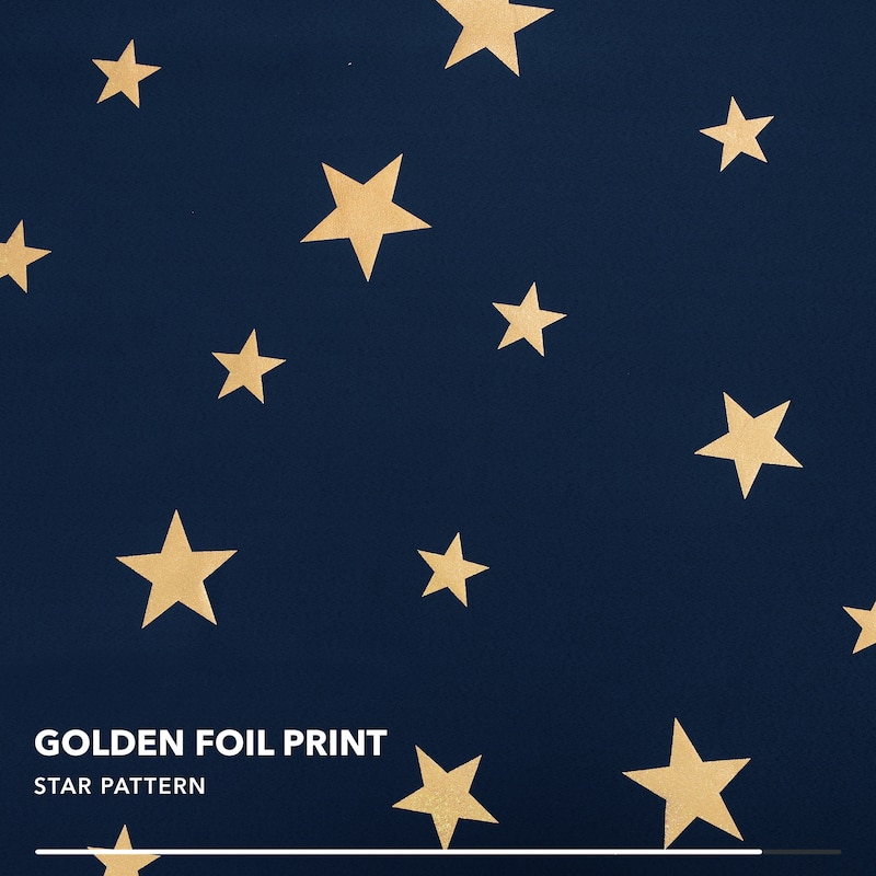 Gold Star Foil Room Darkening Curtains for Kids 2 Panels