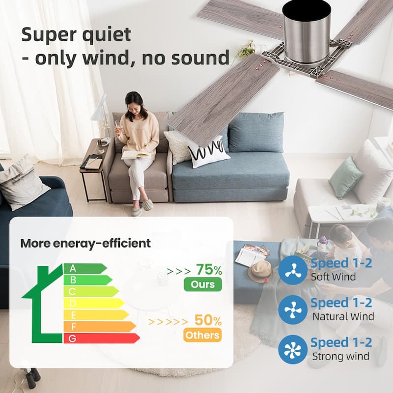 48Inch 4 Two-color Fan Blades Dc Motor Indoor Ceiling Fan With Remote