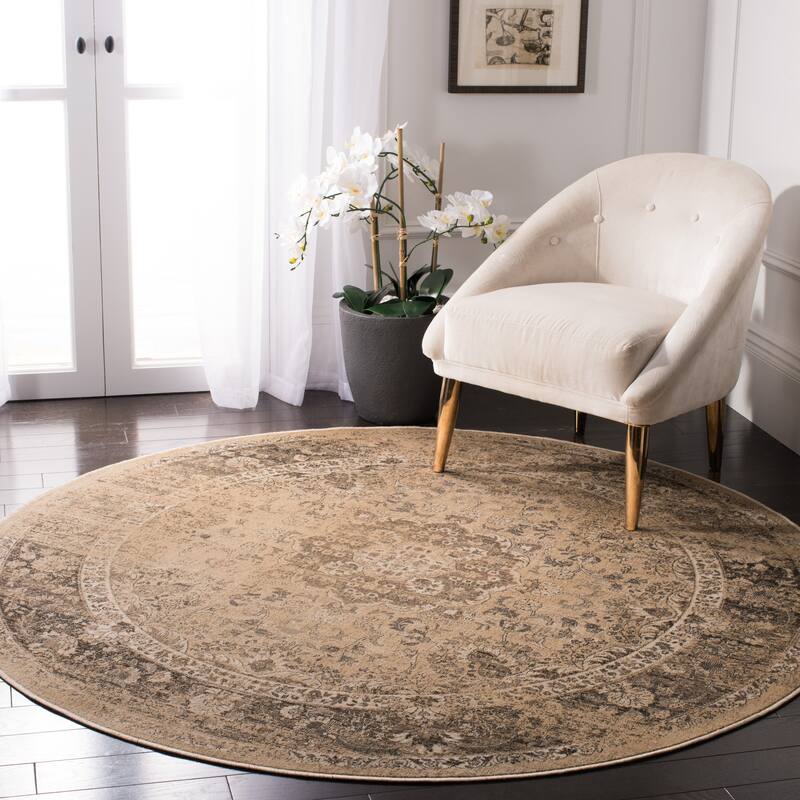 SAFAVIEH Agda Charlott Distressed Oriental Area Rug - 6' Round - Warm Beige
