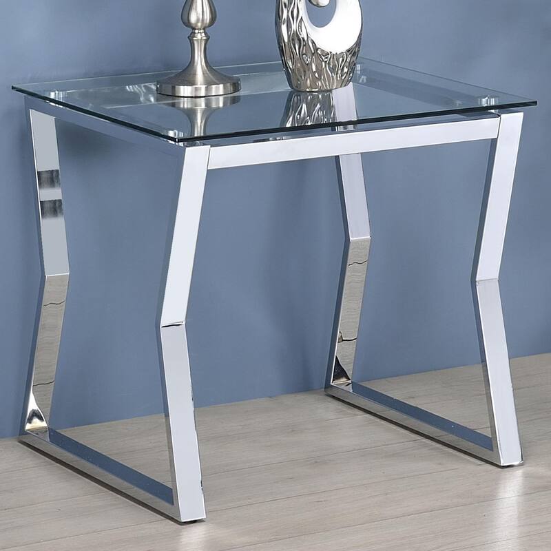 Kiloran Contemporary 24-inch Glass Top Side Table by Furniture of America - Chrome
