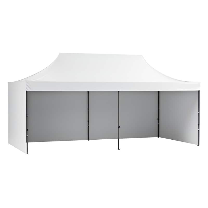 White 500D PU Canopy Tent with Sidewalls, Adjustable Steel Frame - 240” L x 120” W x 126” H - White