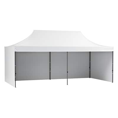 White 500D PU Canopy Tent with Sidewalls, Adjustable Steel Frame - 240” L x 120” W x 126” H