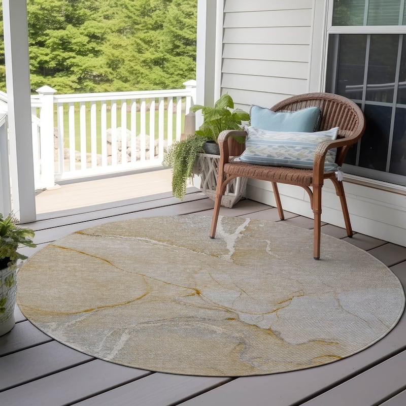 Jamo Artistic Abstract Weather Resistant Timeless Fusion Round Outdoor Rug - 8' Round