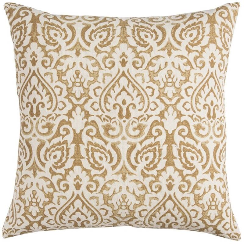 HomeRoots 22" Blue And Natural Damask Cotton Throw Pillow