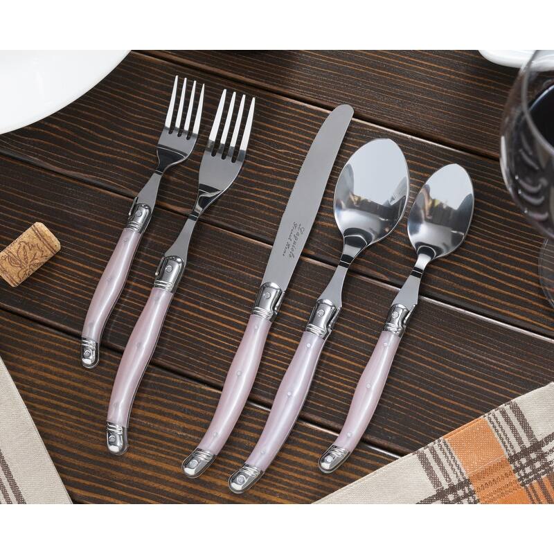French Home Laguiole 20 Piece Stainless Steel Flatware Set, Service for 4, Petal Pink