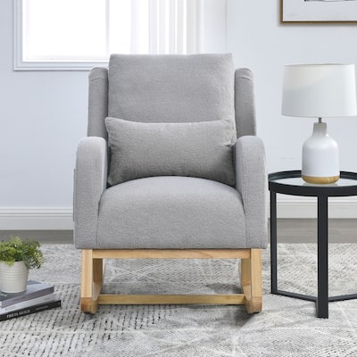 Modern 27.5" High Back Upholstered Rocking Chair with Lumbar Pillow and Two Side Pockets