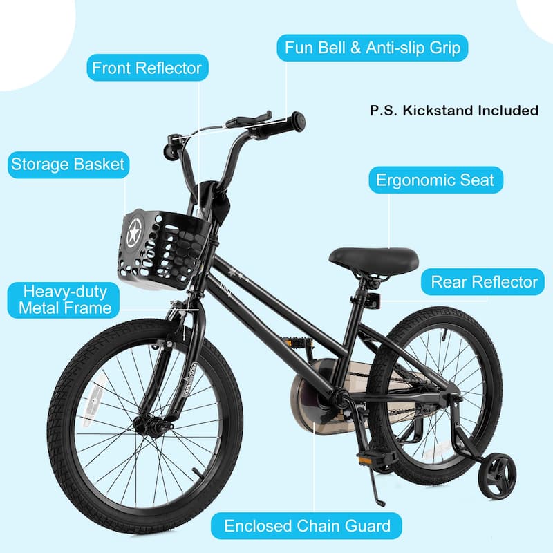 Kids Bike with Basket Adjustable Seat and Training Wheels