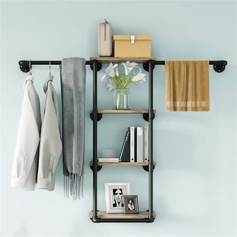 Wall Mounted Pipe Clothing Rack with Shelves - 11.8"D x 50.4"W x 35.4"H