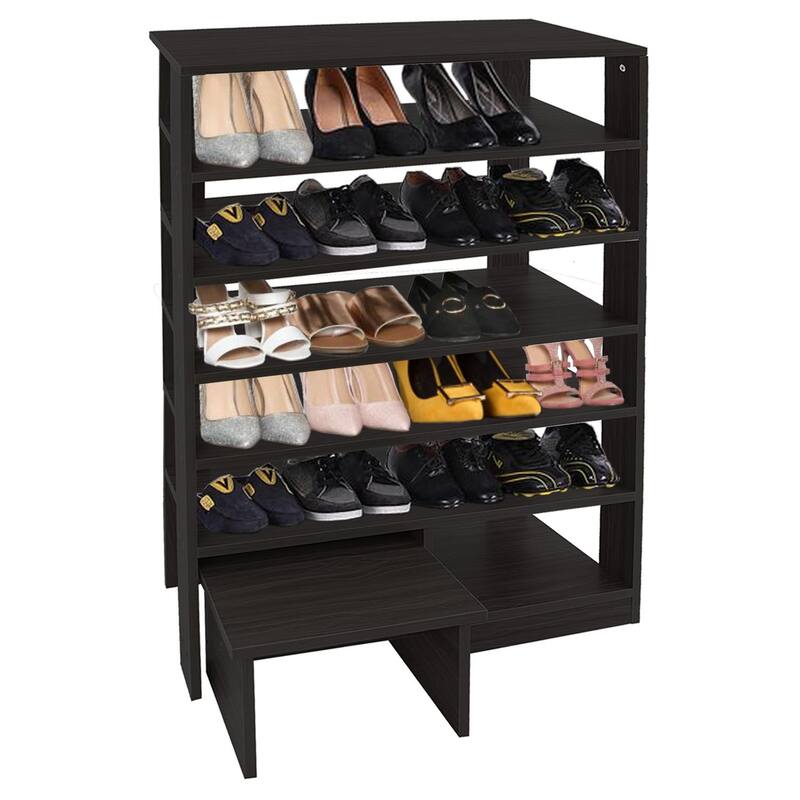 HELLO LAURA Farmhouse 4 Tier Wood Shoe Rack for Entryway Black
