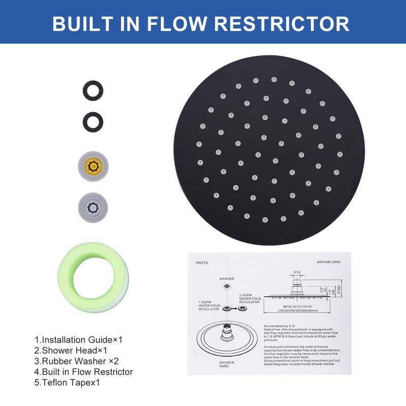WOWOW 1-Spray Patterns with Wall Mount Rain Fixed Shower Head