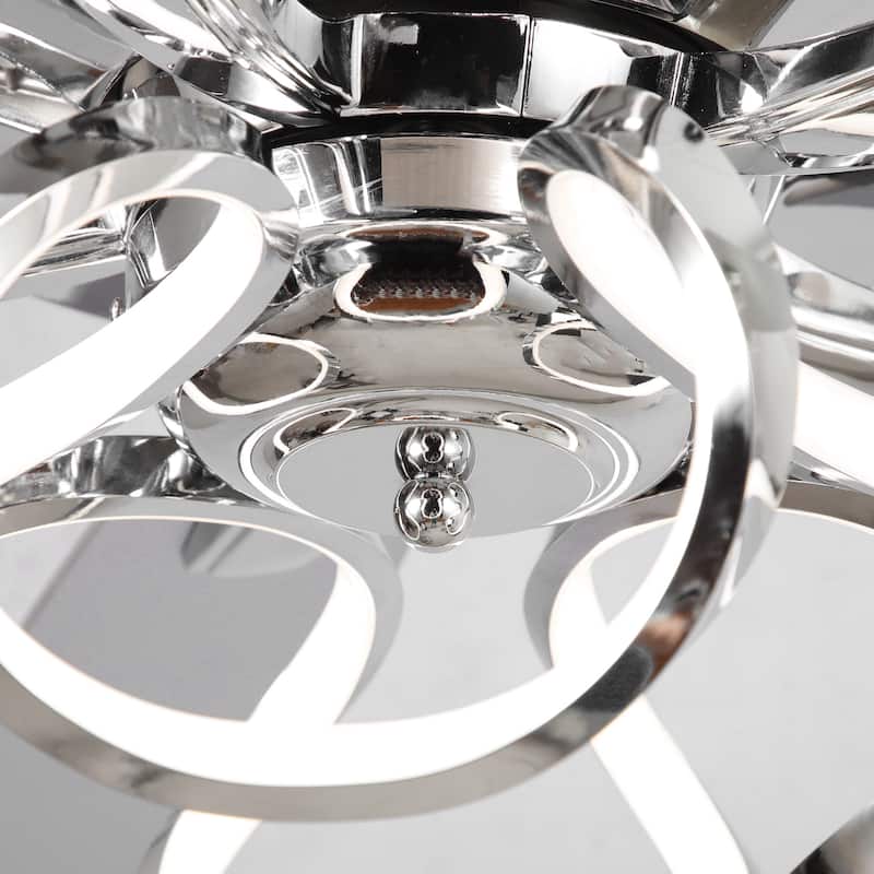 52" Modern Chrome/ Black Indoor Dimmable LED Ceiling Fan with Light and Remote