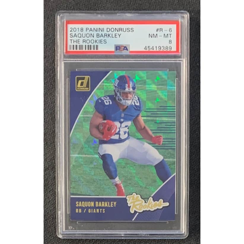 Saquon Barkley 2018 Panini Donruss Football Rookie Card #R-6 Graded PSA 8 - 8' x 11'