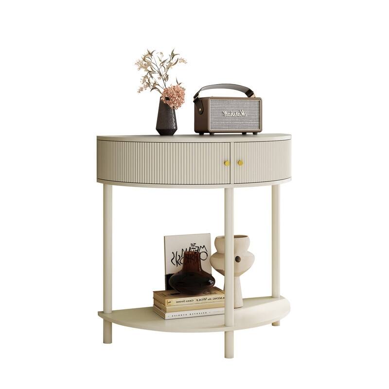 Modern 31.5" Fluted Semi-Circle Narrow Console Table with Drawers and Dual Storage Solutions