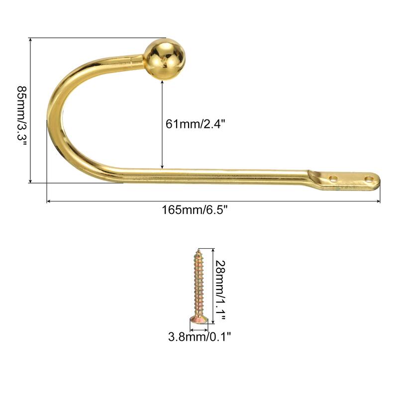 2x Curtain Holdback U Shaped Wall Mounted Curtain Tiebacks Screw Hooks - Gold
