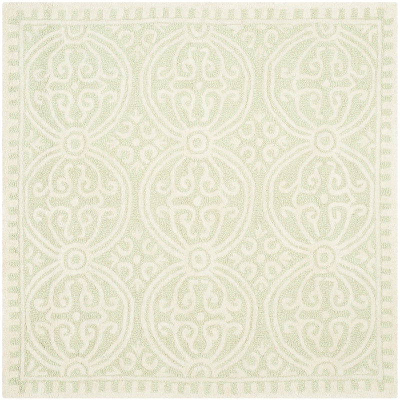 SAFAVIEH Handmade Cambridge Myrtis Moroccan Wool Rug - 4' Square - Light Green/Ivory - Square