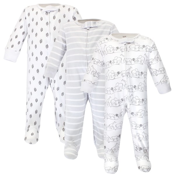 slide 1 of 1, Touched by Nature Baby Organic Cotton Zipper Sleep and Play 3pk, Safari 0-3 Months - Safari
