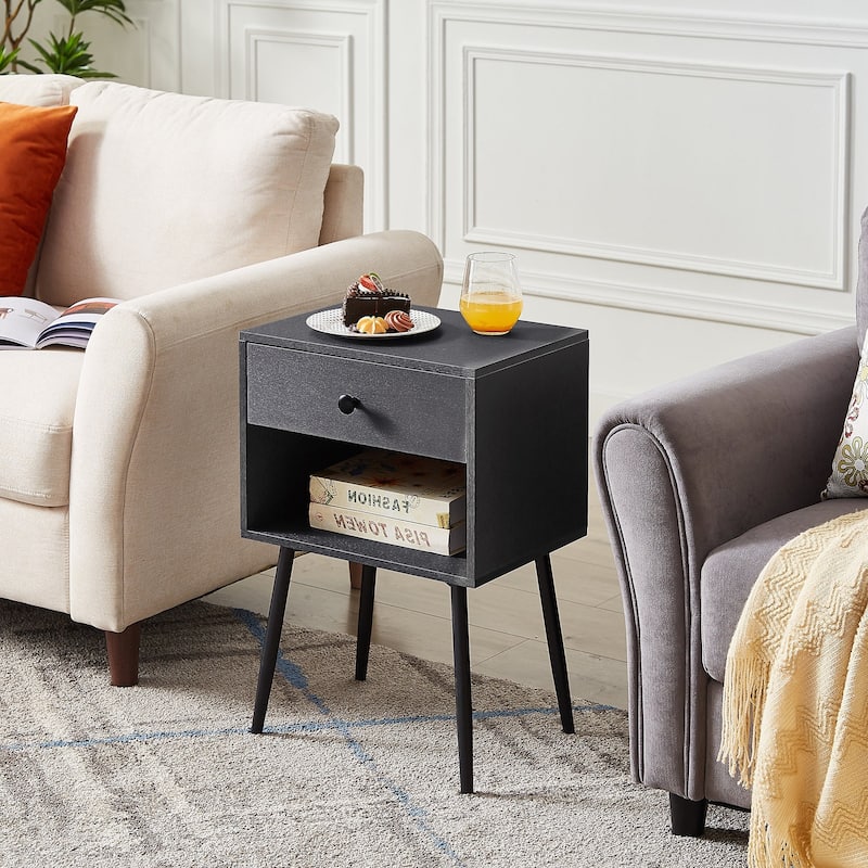 Javlergo Mid-Century Nightstand with 1-Drawer and Open Storage Shelf