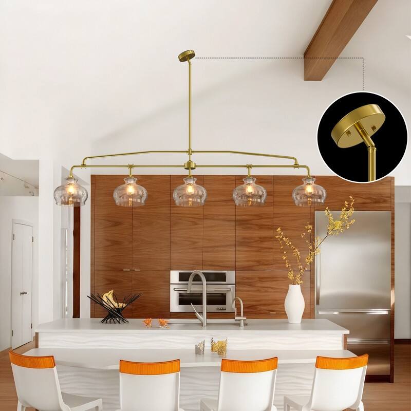 Modern 3/4/5 Light Gold Chandeliers Linear Glass Kitchen Island Lights