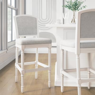 Charleston Wood Bar Stool with Gray Upholstered Seat and Back