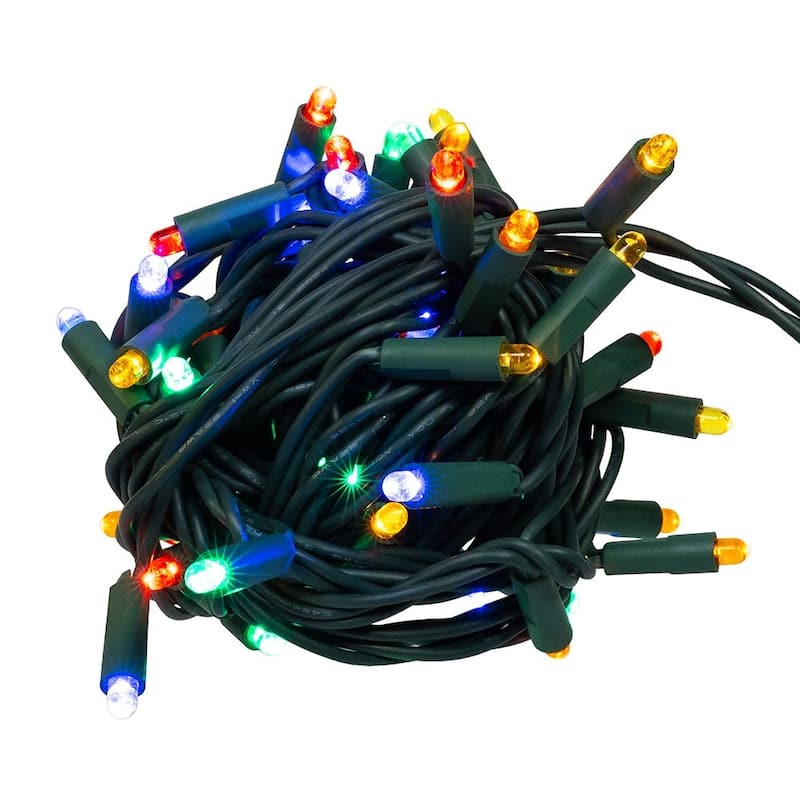 Kurt Adler festive 25.5-Foot UL 50-Light Convex Multicolor 5MM LED Green Wire Light Set.