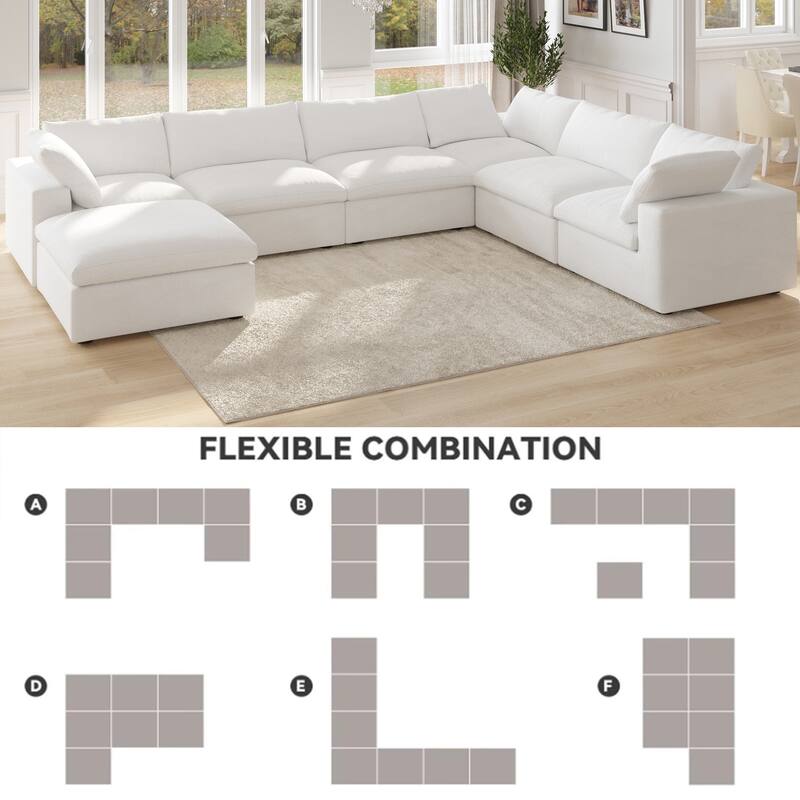 Cloud Couch Modular Sectional Sofa Oversized Down Filled Corner 7 Seater L-Shaped Couch with Ottoman for Living Room Set