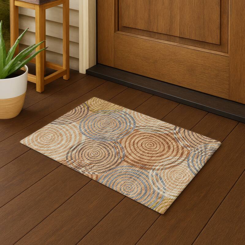 Machine Washable Indoor/ Outdoor Contemporary Swirls Chantille Rug - Copper - 1'8" x 2'6"