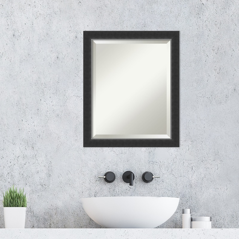 Beveled Wood Bathroom Wall Mirror - Corvino Black Narrow Frame - Outer Size: 19 x 23 in