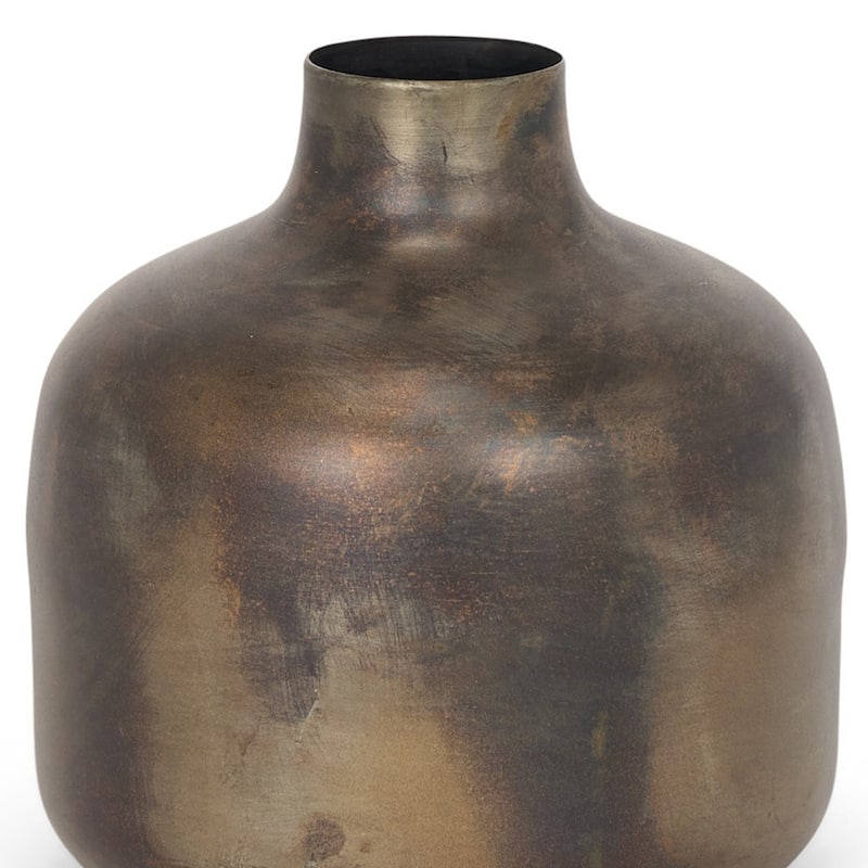 7" Antiqued Gold Metal Cylinder Table Vase - 6.30