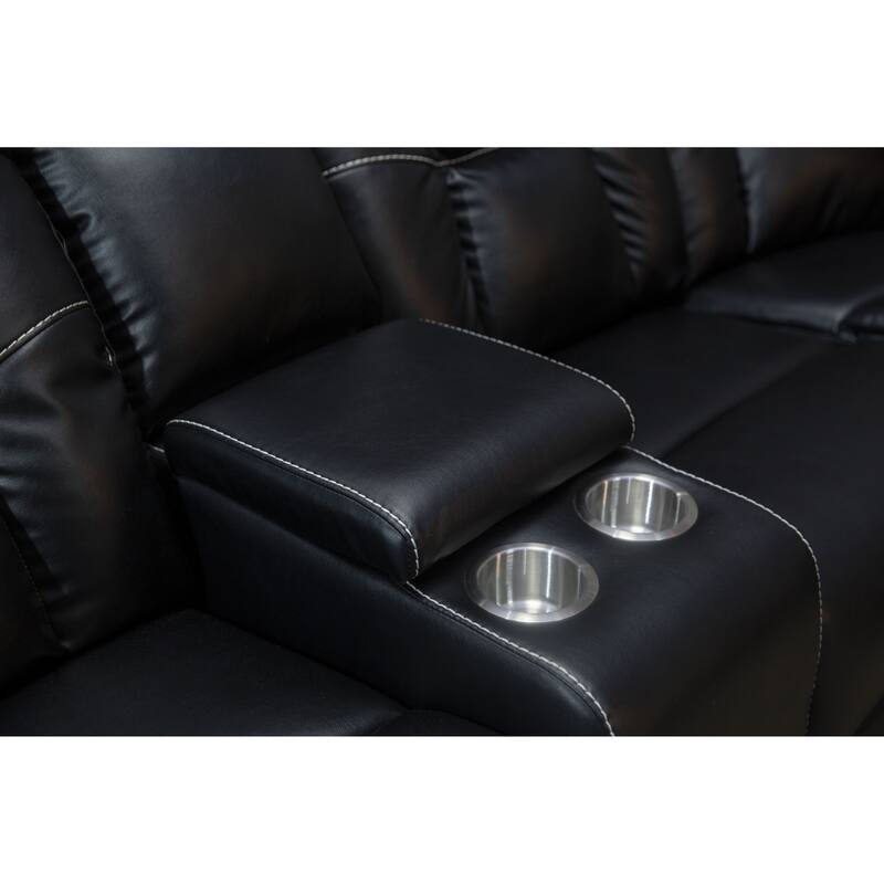 Mid-century Modern Faux Leather Upholstered Reclining Sectional Sofa