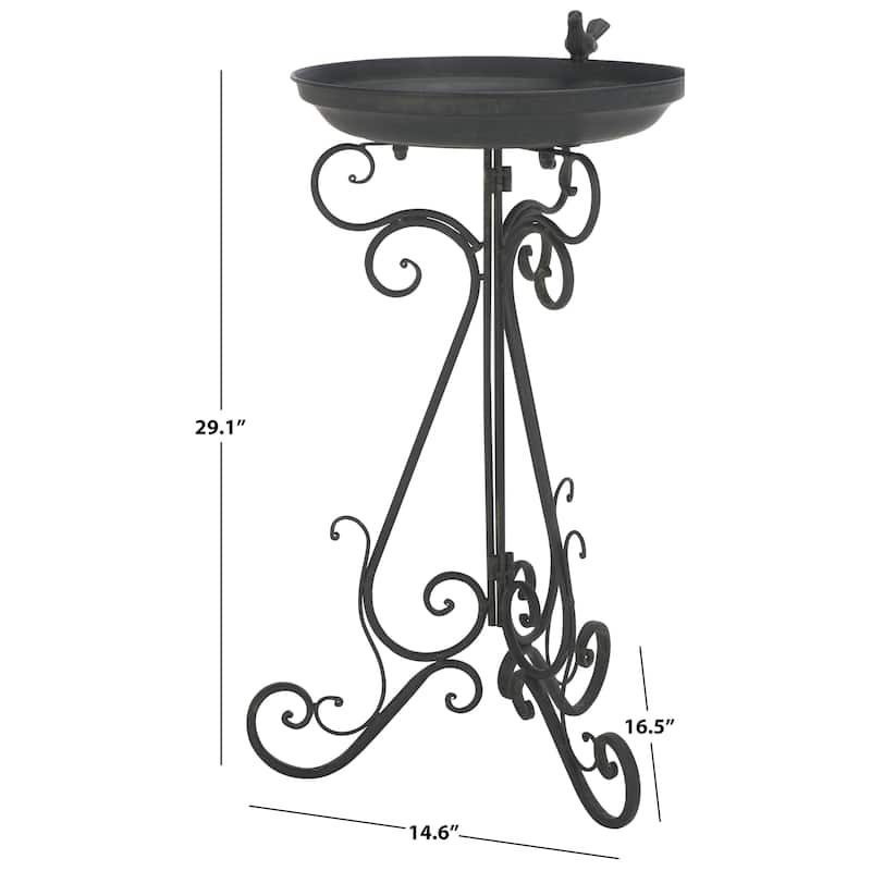 SAFAVIEH Outdoor Amya Victorian Scroll Iron Bird Bath - 16.5" W x 14.6" L x 29.1" H - 17"W x 15"D x 29"H