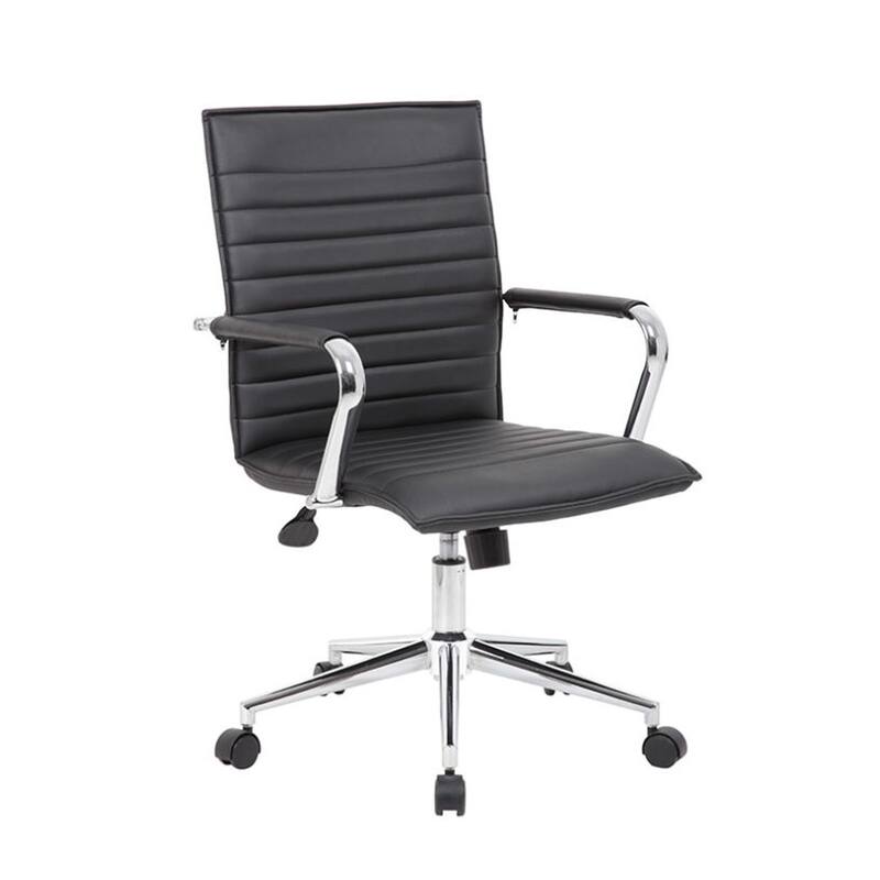 Kenny Commercial Grade Rolling Office Armchair, Chrome Arms, Black Vinyl
