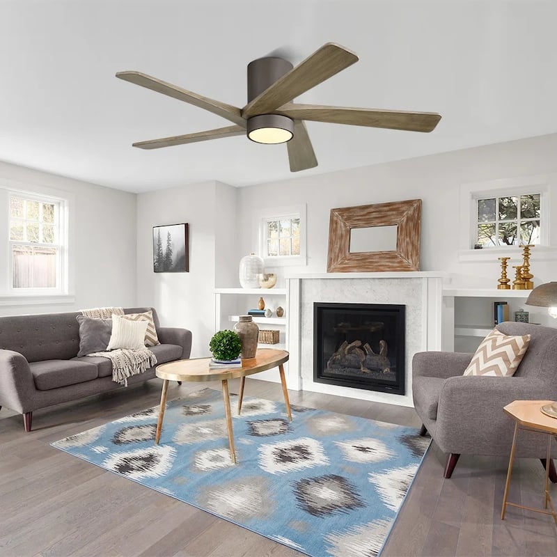 MLiAN 54" Solid Blades Indoor Flush Mount Ceiling Fan with Light Kit and Remote