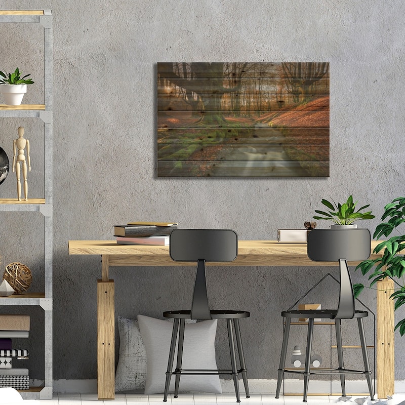 Magical Forest Print On Wood by Sergio Lanza - Multi-Color