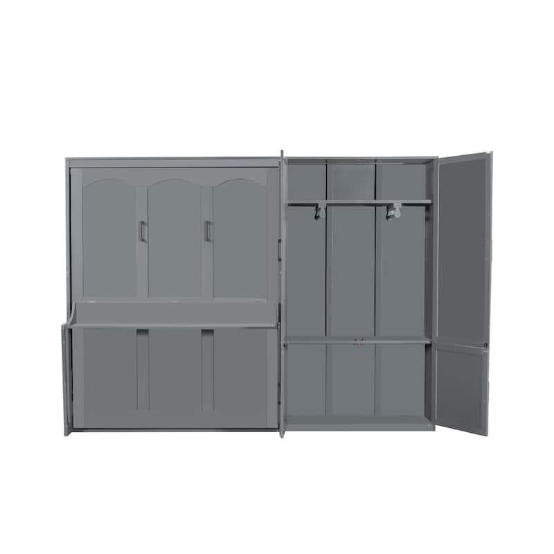 Murphy Bed with Hydraulic Lift System, Queen Size Wall Bed with Closet, Modern Space-Saving Design for Apartments