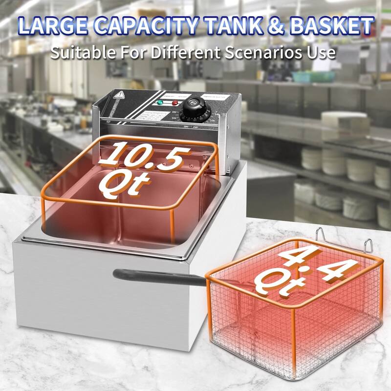 6.3QT/12.7QT Stainless Steel Single/Double Cylinder Electric Fryer Tabletop Restaurant Frying Basket(2500W/5000W)