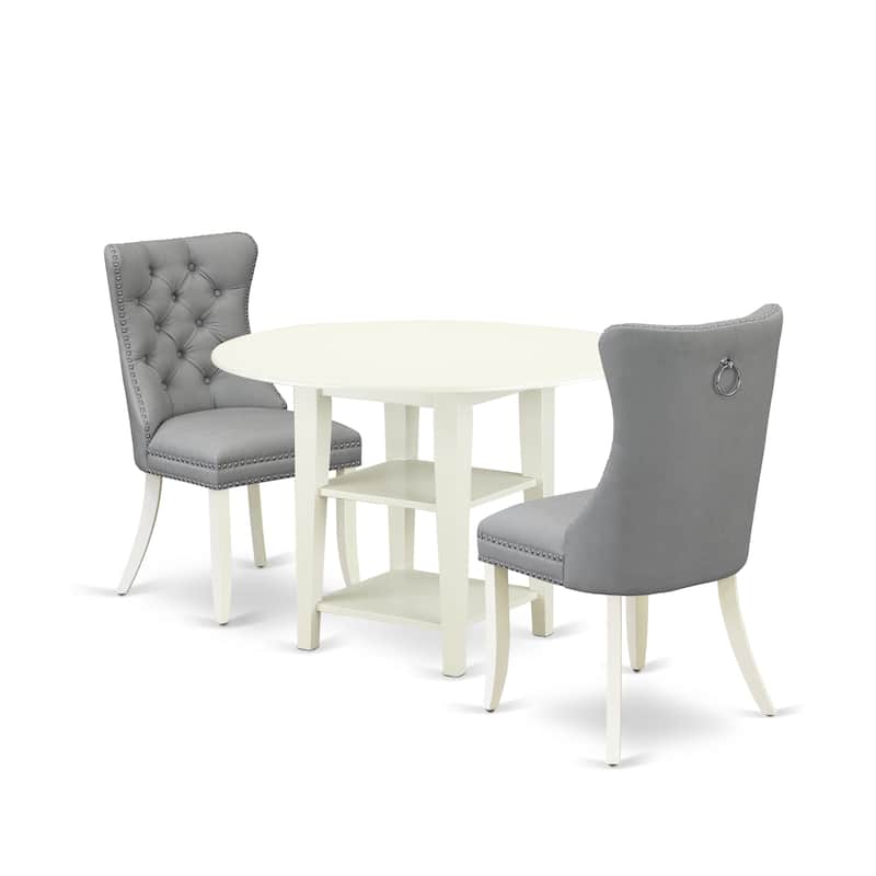 East West Furniture Dining Set Includes a Round Kitchen Table and Upholstered Chairs, Linen White (Pieces Options)