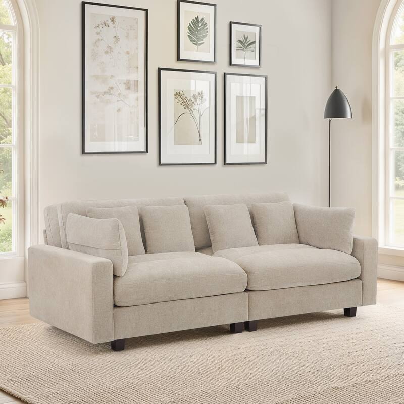 89In Comfy Couch, 3 Seater Sofa With Wood Legs, Chenille Couch For Small Space,Apartment - 89"W X 44.1"D X 33.9"H